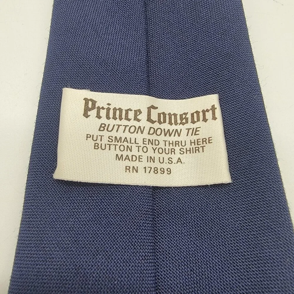 Prince Consort Tie Button‎ Down Dark Navy Blue Solid Necktie Classic